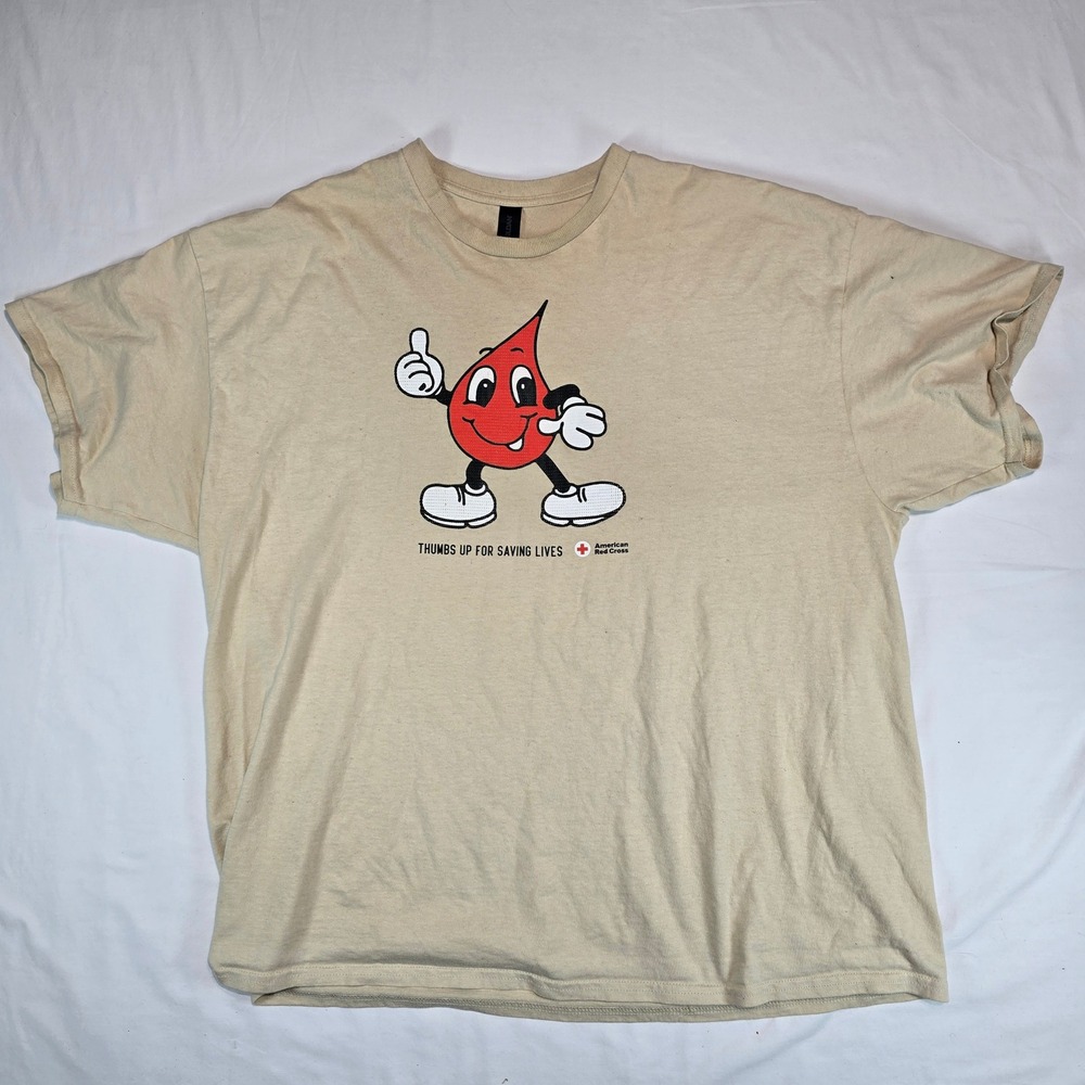 Gildan American Red Cross Thumbs Up For Saving Lives Graphic T-Shirt Tan 2XL